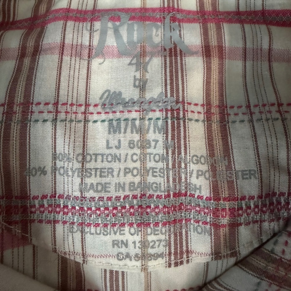 Rock 47 by Wrangler Sleeveless Shirt M Plaid Rhinestone Pearl Snap WTLH53152‎ - Picture 6 of 6